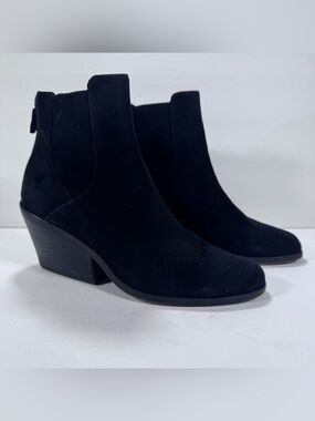 Eileen Fisher Peer Black Suede Heeled Ankle Botties Women Size 7.5